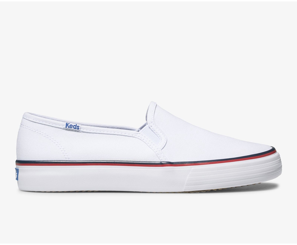 Keds Slip Ons Damen Weiß - Washable Double Decker Varsity - KZA-398540